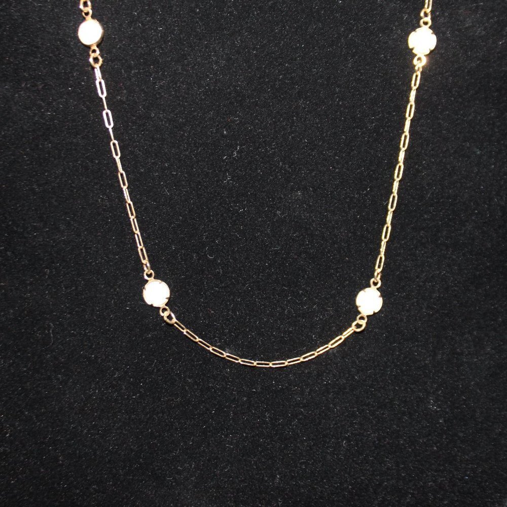 Gold Tone Delicate Chain with White Milk Glass Accents Stones - Picture 4 of 10